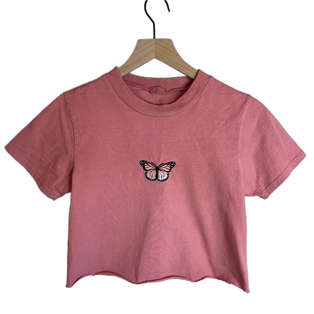 Brandy Melville Helen Butterfly Embroidered Crop Top